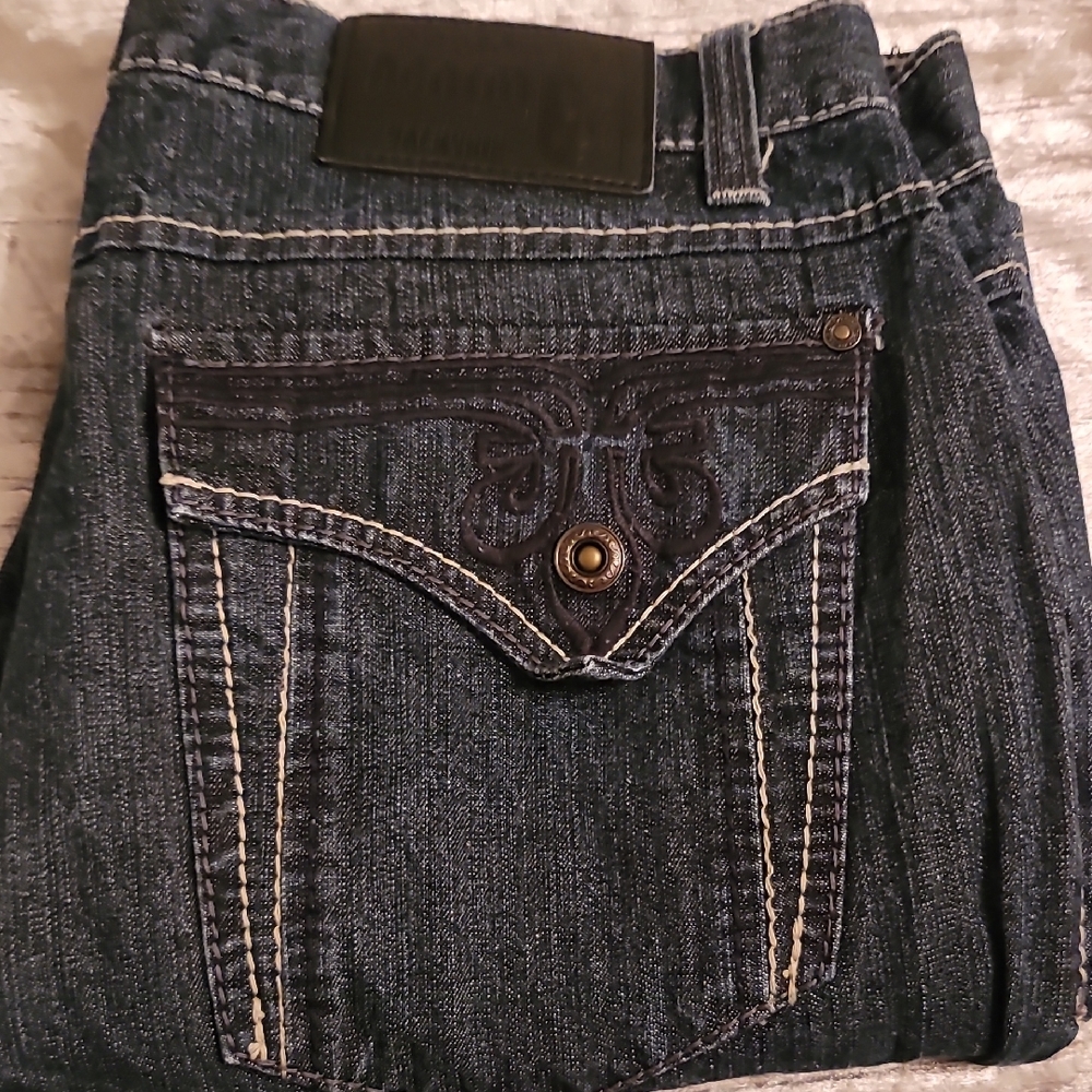Indigo Star 36x32 Dark Blue Denim Jeans with Embroidered Pocket. Never Worn